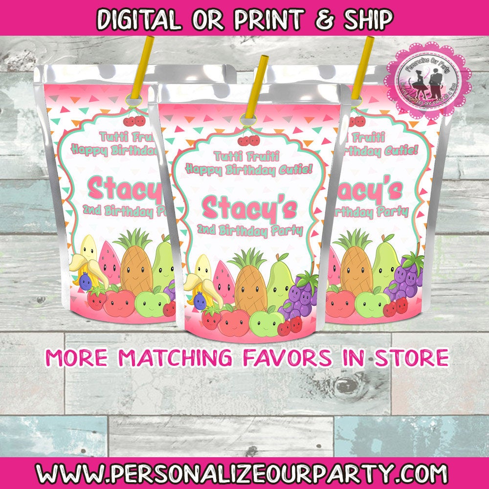 Tutti fruiti chip juice pouch labels-tutti fruiti party favors-capri sun labels-fruiti tutti party favors-tutti fruiti party-juice pouches