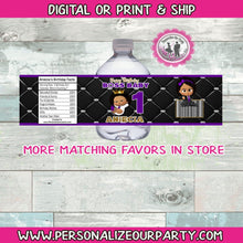 Load image into Gallery viewer, African america purple boss baby girl water bottle labels-digital file or 1 dozen printed wrappers