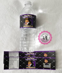 African america purple boss baby girl water bottle labels-digital file or 1 dozen printed wrappers