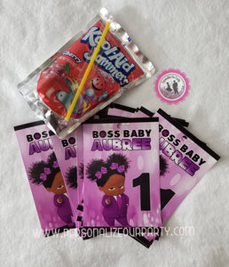 African american boss baby girl capri sun labels-boss baby girl  juice pouch labes-digital-printed-boss baby party favors-personalized favor