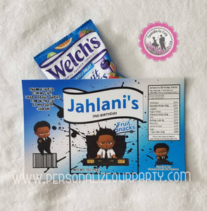 African american boss baby boy fruit snack wrapper-digital file or 1 dozen printed wrappers