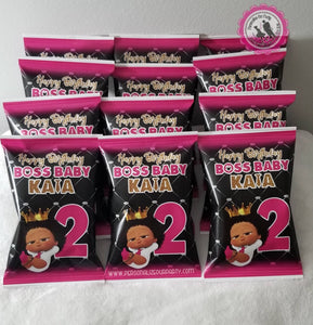 African american boss baby girl chip bag wrapper-digital-printed-boss baby party favors-personalized boss baby chip bag-girls first birthday
