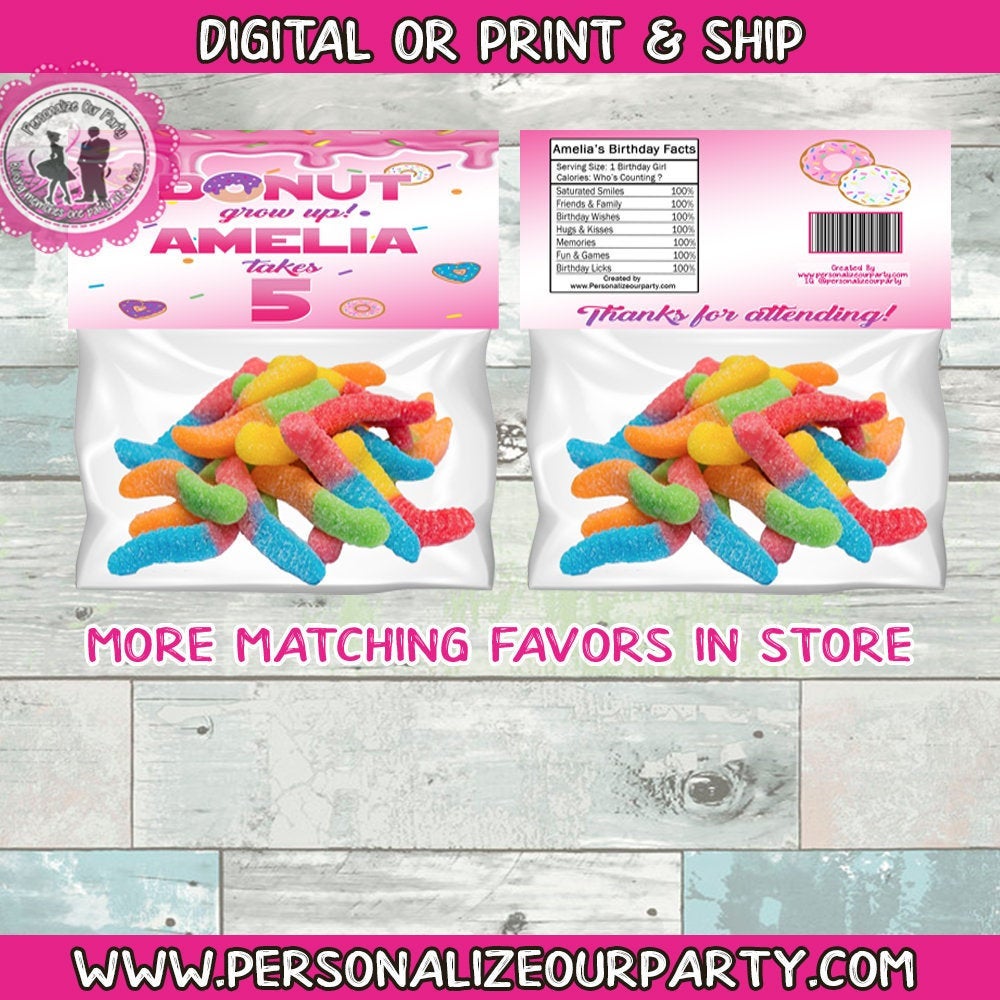 Donut treat bag toppers-digital-printed-donut party favors-donut candy bags-donut party bags-donut loot bags-party favor bags-donut birthday