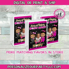 Load image into Gallery viewer, boss baby girl gift bags-African Americanboss baby girl-party bags-digital-printed-boss baby girl treat bags-personalized candy bags-loot