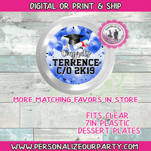 Load image into Gallery viewer, Graduation 7in clear dessert plates/labels-Graduation party supplies-graduation favors-digital-printed-graduation cake plate-custom plates