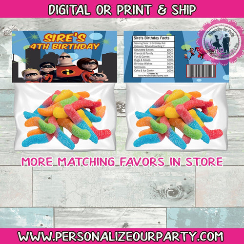 Incredibles 2 treat bag toppers-digital-printed-incredibles party favors-incredibles 2 candy bags-incredibles 2 party bags-party favor bags-