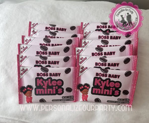 African american boss baby girl oreo cookie/wrappers-digital-printed-boss baby party favors-boss baby girl-boss baby girl party favors-boss