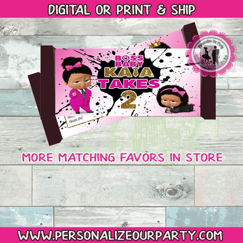 African American boss baby girl candy bar wrapper-boss baby girl hershey's candy bar-boss baby girl baby shower-digital-printed-boss baby