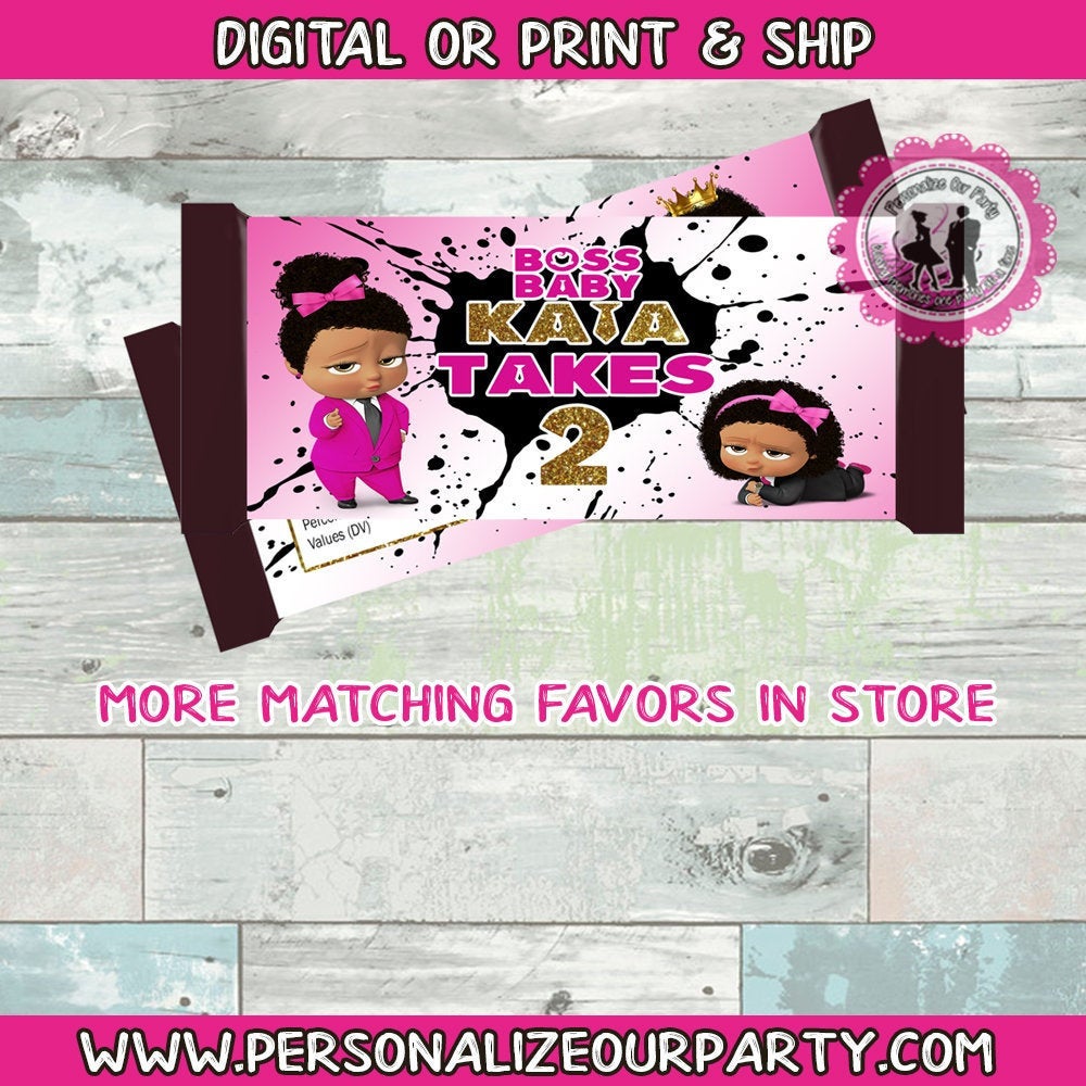 African American boss baby girl candy bar wrapper-boss baby girl hershey's candy bar-boss baby girl baby shower-digital-printed-boss baby