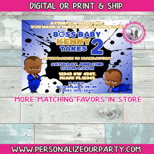 African American boss baby boy party invitations-digital file or 1 dozen printed invitations with the envelope