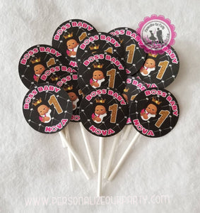 2in circle African american boss baby girl custom cupcake toppers-digital or 1 dozen printed toppers