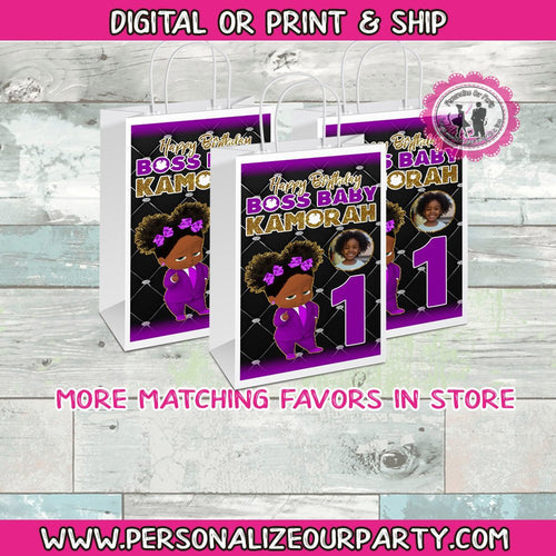 boss baby girl party bags-African American boss baby girl-gift bags-digital-printed-boss baby girl purple-boss baby girl favors-boss baby