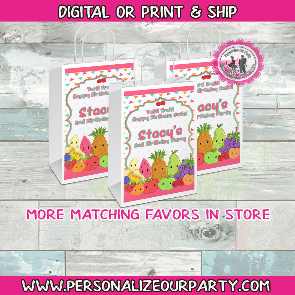 tutti fruiti gift bags/labels-fruiti tutti party bags-digital-printed-tutti fruiti treat bag labels-fruiti tutti party favors-candy bags