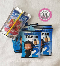 Load image into Gallery viewer, Boss baby or African American boss baby capri sun sticker-digital-printed-boss baby party favors-boss baby-custom boss baby favors-party bag