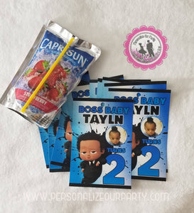 Boss baby or African American boss baby capri sun sticker-digital-printed-boss baby party favors-boss baby-custom boss baby favors-party bag