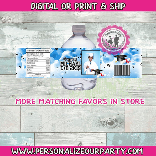 Graduation water bottle labels-graduation party favors-graduation class of 2019-waterbottle labels-digital-printed-custom party favors-grad
