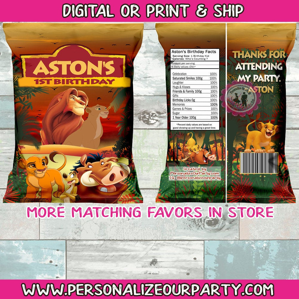 the lion king chip bag favors-lion king party favors-lion king party supplies-digital-printed-jungle party favors-safari party favors-treats