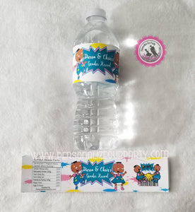 Gender reveal party water bottle labels-African american phil an lil-digital-printed-rugrats party-personalized party favors-birthday-party