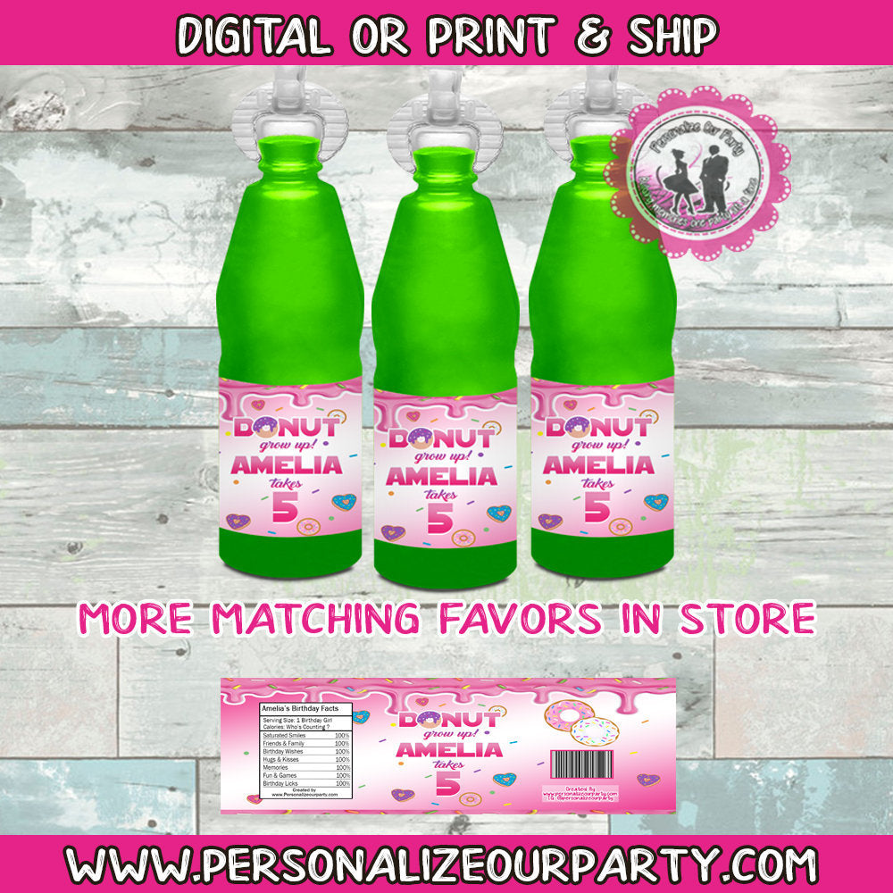 Donut grow up kool aid burst juice labels-donut party favors-digital-printed-donut grow up juice pouch-donut party bag favors-donut party
