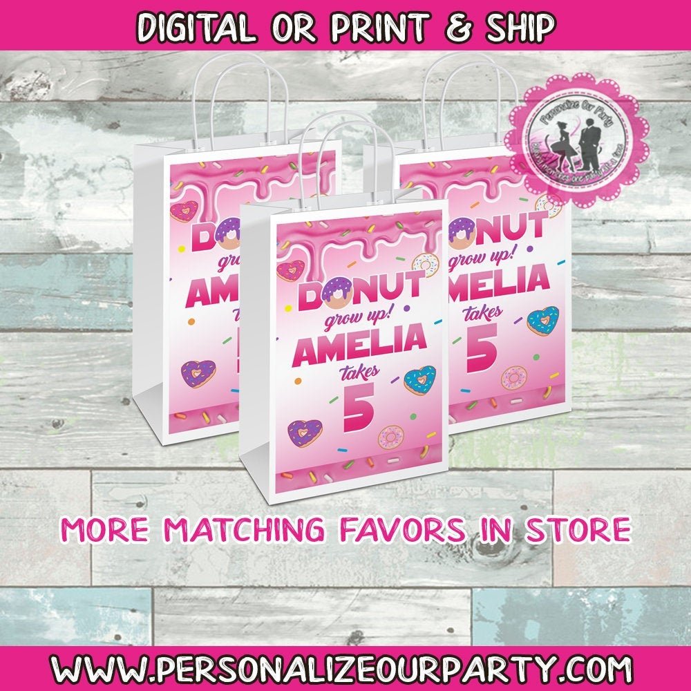 Donut party bags-goody bags-donut candy bags-donut treat bags-digital-ptinted donut party favors-donut loot bags-donut gro up-donut birthday