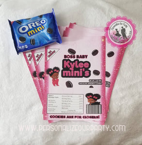African american boss baby girl oreo cookie/wrappers-digital-printed-boss baby party favors-boss baby girl-boss baby girl party favors-boss