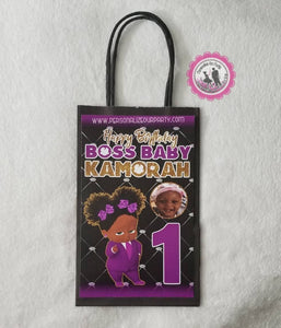 boss baby girl party bags-African American boss baby girl-gift bags-digital-printed-boss baby girl purple-boss baby girl favors-boss baby