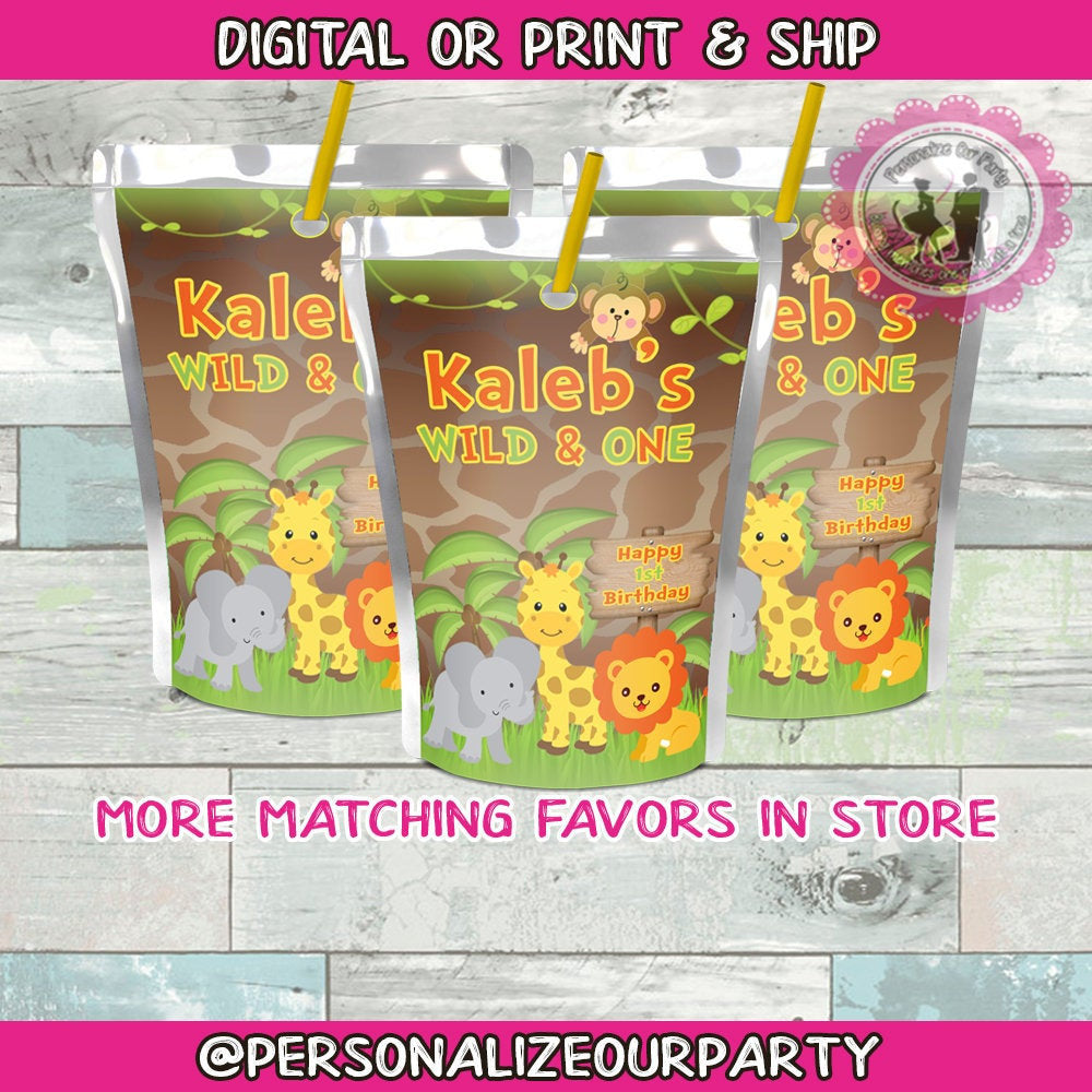 jungle juice pouch stickers-digital-printed-jungle party favors-safari party favors-safari party-jungle party-capri sun labels-juice labels