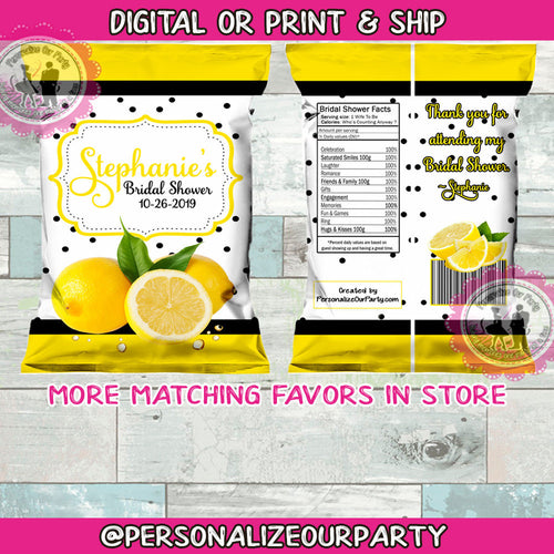 lemon bridal shower chip bag/wrapper-lemon party favors-lemon birthday favors-main squeeze party favors-lemonade party favors-lemonade party
