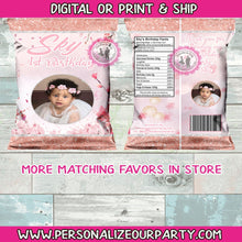 Load image into Gallery viewer, baby girl chip bag/wrappers-digital-printed-1st birtday-first birthday party favors-baby girl party favors-snack bags-treat bags-candy bags