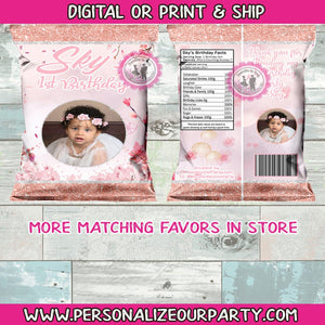 baby girl chip bag/wrappers-digital-printed-1st birtday-first birthday party favors-baby girl party favors-snack bags-treat bags-candy bags