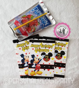 Mickey Mouse inspired capri sun juice pouch labels-digital or printed-Mickey mouse party favors-candy table favors-juice favors-capri sun