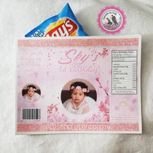 Load image into Gallery viewer, baby girl chip bag/wrappers-digital-printed-1st birtday-first birthday party favors-baby girl party favors-snack bags-treat bags-candy bags