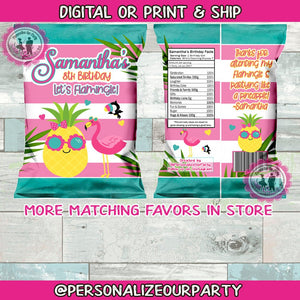 Pineapple & flamingo chip bags/wrappers-Tropical chip bags-tropical party favors-pineapple party-flamingo party favors-digital print-favors