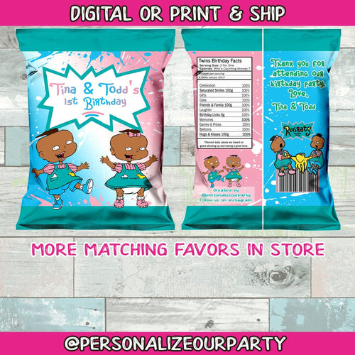 Phil and Lil african american twins birthday chip bag/wrapper-digital or printed