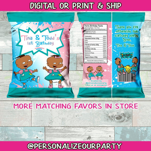 Phil and Lil african american twins birthday chip bag/wrapper-digital or printed