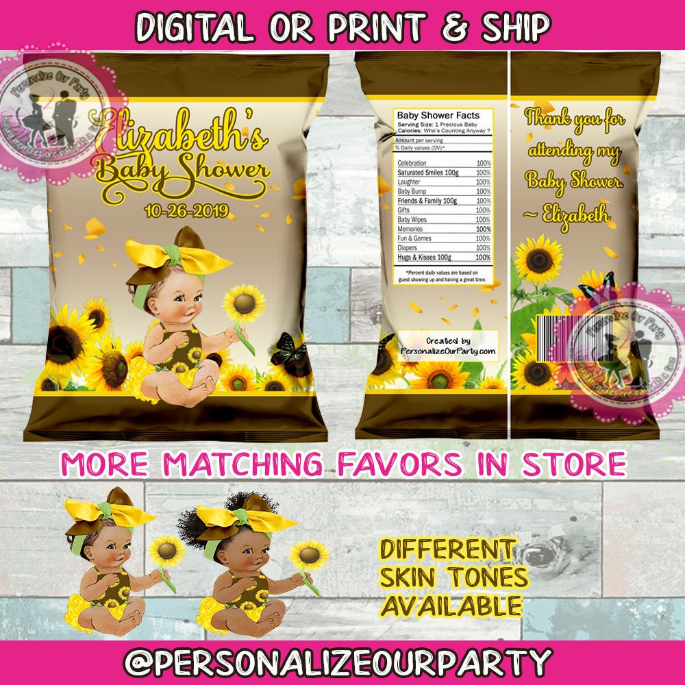 sunflower baby shower chip bag/wrappers-sunflower chip bag-sunflower party favors-sunflower birthday-sunflower favors-sunflower party bag