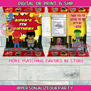 African American super hero chip bag wrappers-superhero chip bag favors-super hero birthday party favors-custom party favors-hero party