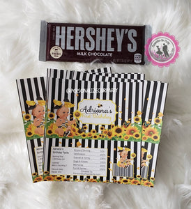 Sunflower baby shower candy bar wrapper-hershey's candy bar-sunflower party-1st birthday party favors-Sunflower theme party-digital-printed