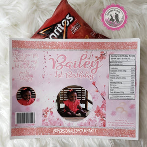baby girl chip bag/wrappers-digital-printed-1st birtday-first birthday party favors-baby girl party favors-snack bags-treat bags-candy bags
