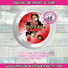 Load image into Gallery viewer, Boss baby girl 8.75in clear party plates/labels- personalized party supplies-boss baby favors-digital-printed-boss baby girl-custom plates