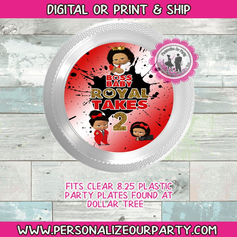 Boss baby girl 8.75in clear party plates/labels- personalized party supplies-boss baby favors-digital-printed-boss baby girl-custom plates