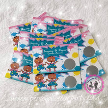 Load image into Gallery viewer, GENDER REVEAL GAME-scratch off card game-baby twins-phil &amp; lil inspired-digital or printed-baby game-custom baby shower games-reveal party