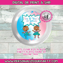Load image into Gallery viewer, Phil &amp; Lil rugrats 8.75in clear party plates/labels- personalized party supplies-rugrats birthday-rugrats party-gender reveal party supplies