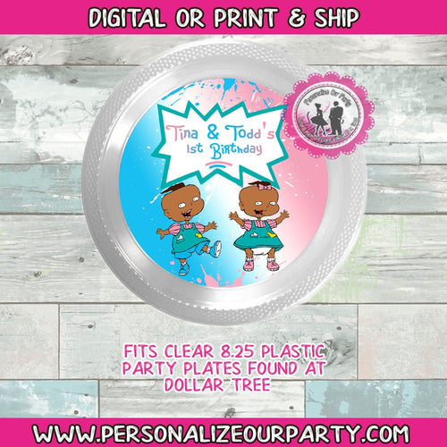Phil & Lil rugrats 8.75in clear party plates/labels- personalized party supplies-rugrats birthday-rugrats party-gender reveal party supplies