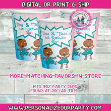 Load image into Gallery viewer, Phil &amp; Lil 9oz party cups/label-rugrats party favors-twins party favors-Phil and Lil party supplies-digital-print-phil and lil gender reveal