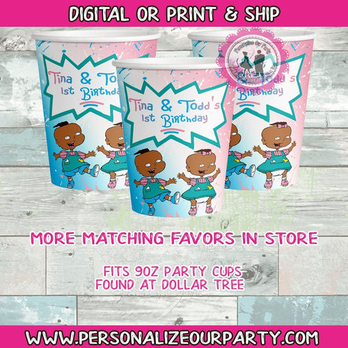 Phil & Lil 9oz party cups/label-rugrats party favors-twins party favors-Phil and Lil party supplies-digital-print-phil and lil gender reveal