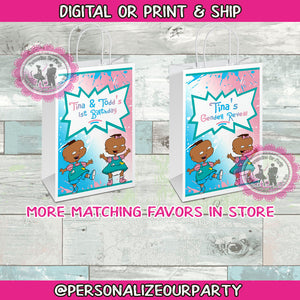 African american Phil an Lil gender reveal or birthday gift bags/labels-phil an lil party favors-twins party favors-1st birthday-rugrats