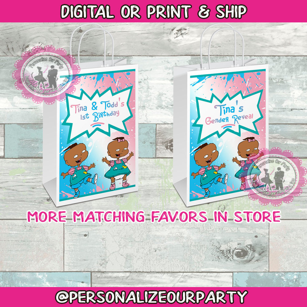 African american Phil an Lil gender reveal or birthday gift bags/labels-phil an lil party favors-twins party favors-1st birthday-rugrats