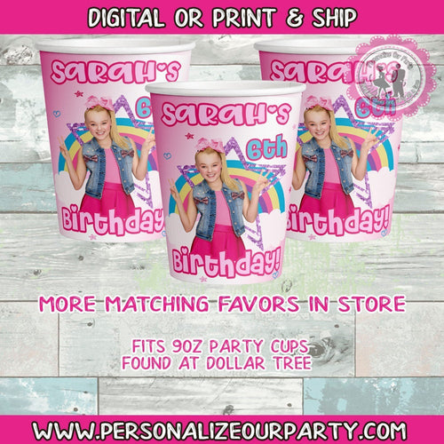 Jojo siwa inspired 9oz party cups/ labels-jojo siwa party-jojo siwa favors-jojo siwa personalized birthday supplies birthday-digital-printed