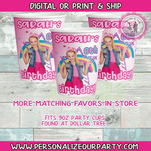 Jojo siwa inspired 9oz party cups/ labels-jojo siwa party-jojo siwa favors-jojo siwa personalized birthday supplies birthday-digital-printed